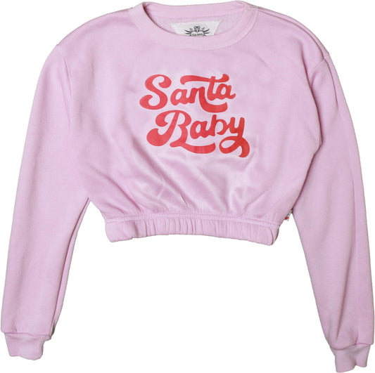 Cropped Elastic-Waisted Long-Sleeved Crew Top ("Santa Baby")