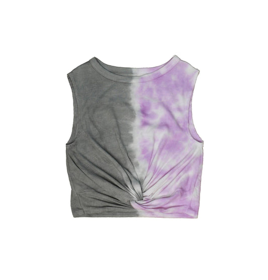 Sleeveless Knotted Top (Grey-Lilac Split Tie-Dye)