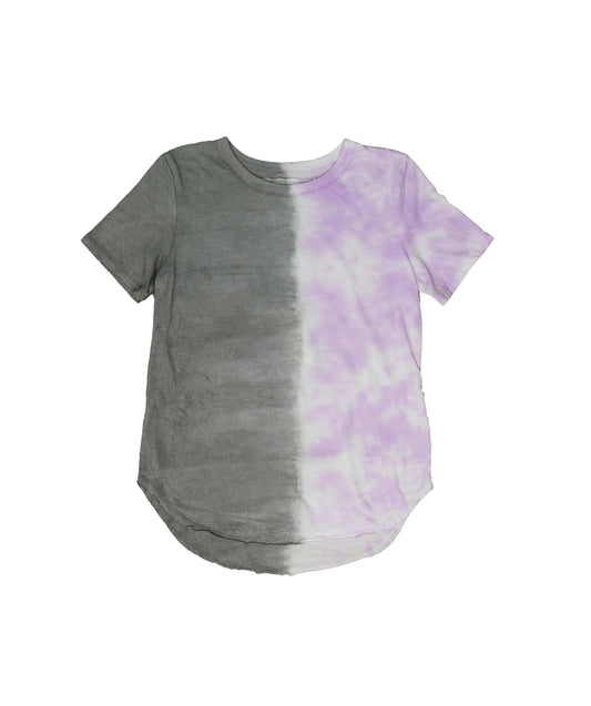 Round-Bottom Tee (Grey-Lilac Split Tie-Dye)