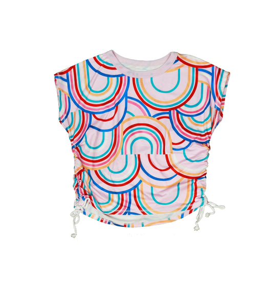 Muscle Tee with Gathered Side Tie (Multi-Rainbow Pattern)