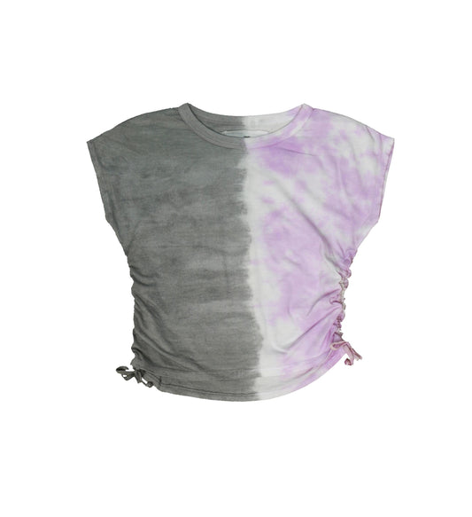 Muscle Tee with Gathered Side Tie (Grey-Lilac Split Tie-Dye)