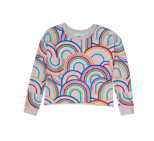 Signature Raw-Edged Pullover (Multi-Rainbow Pattern)