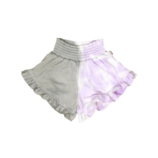 Ruffle-Edged Shorts (Grey-Lilac Split Tie-Dye)