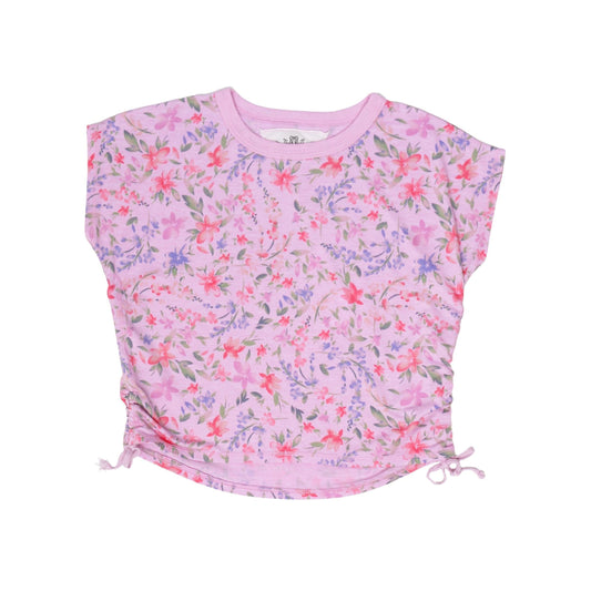Muscle Tee with Gathered Side Tie (Floral Pattern)