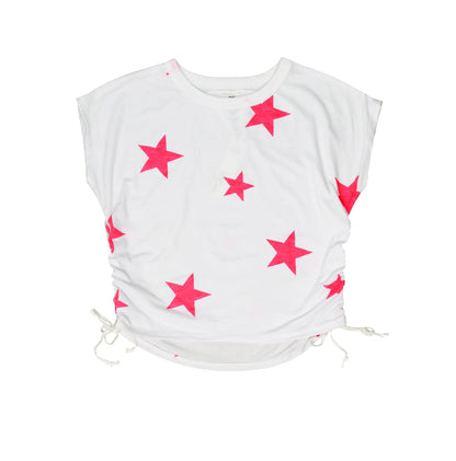 Muscle Tee with Gathered Side Tie (Pink Stars Pattern)
