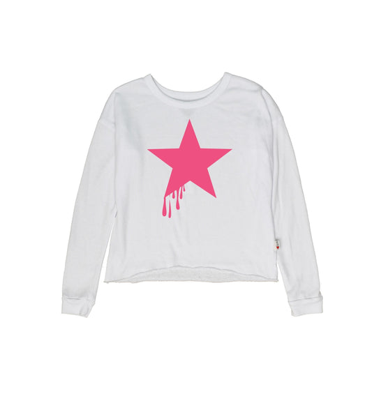 Signature Raw-Edged Pullover (Pink Star Paint Drip)