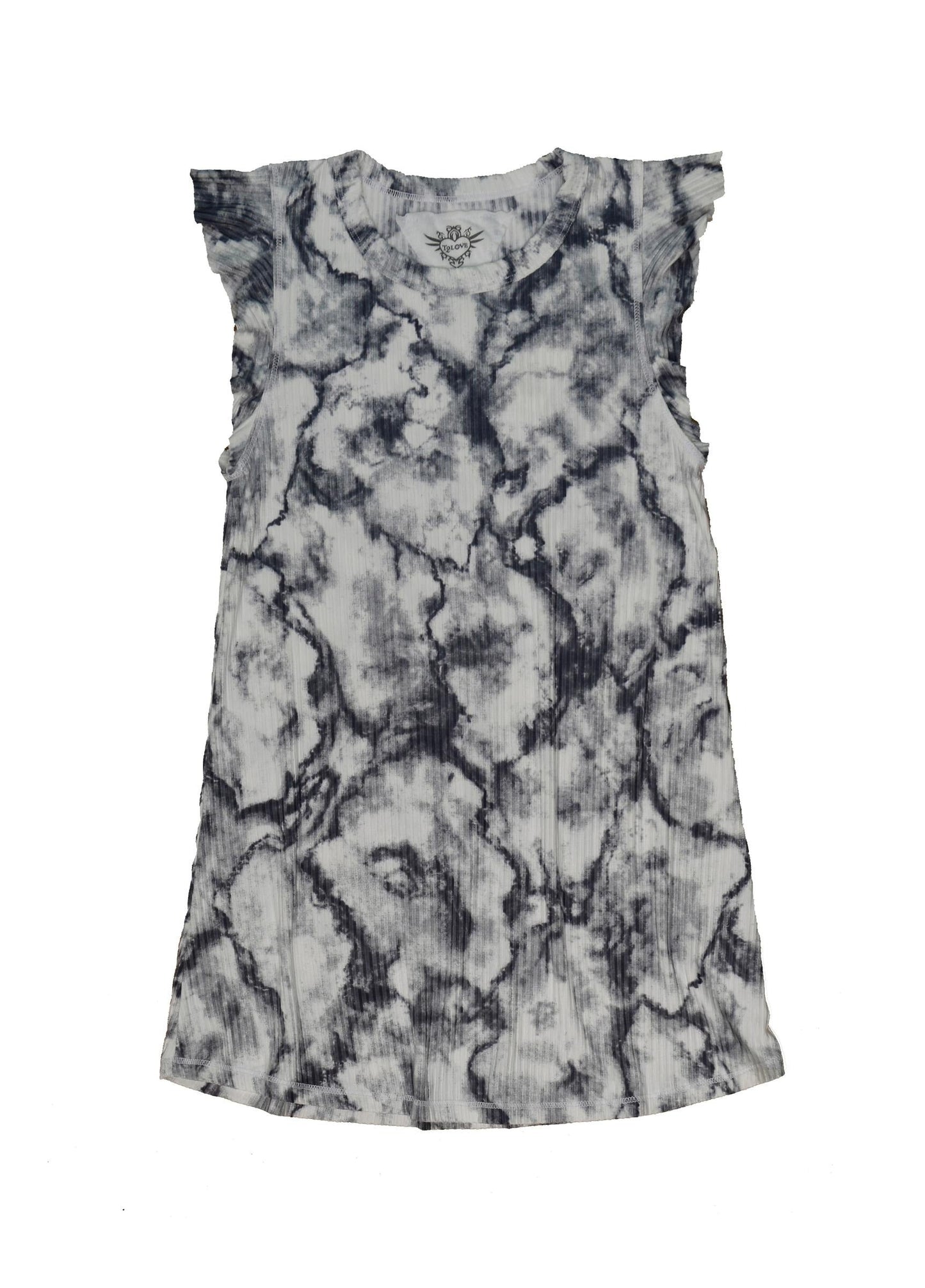 Ruffle-Sleeve Short Dress (Marble Tie-Dye)