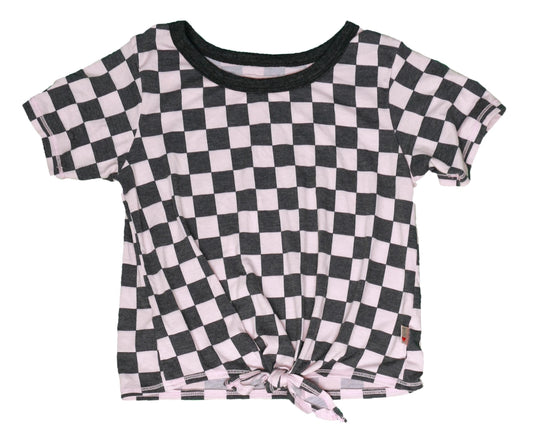 Checkered Tie-Front Tee