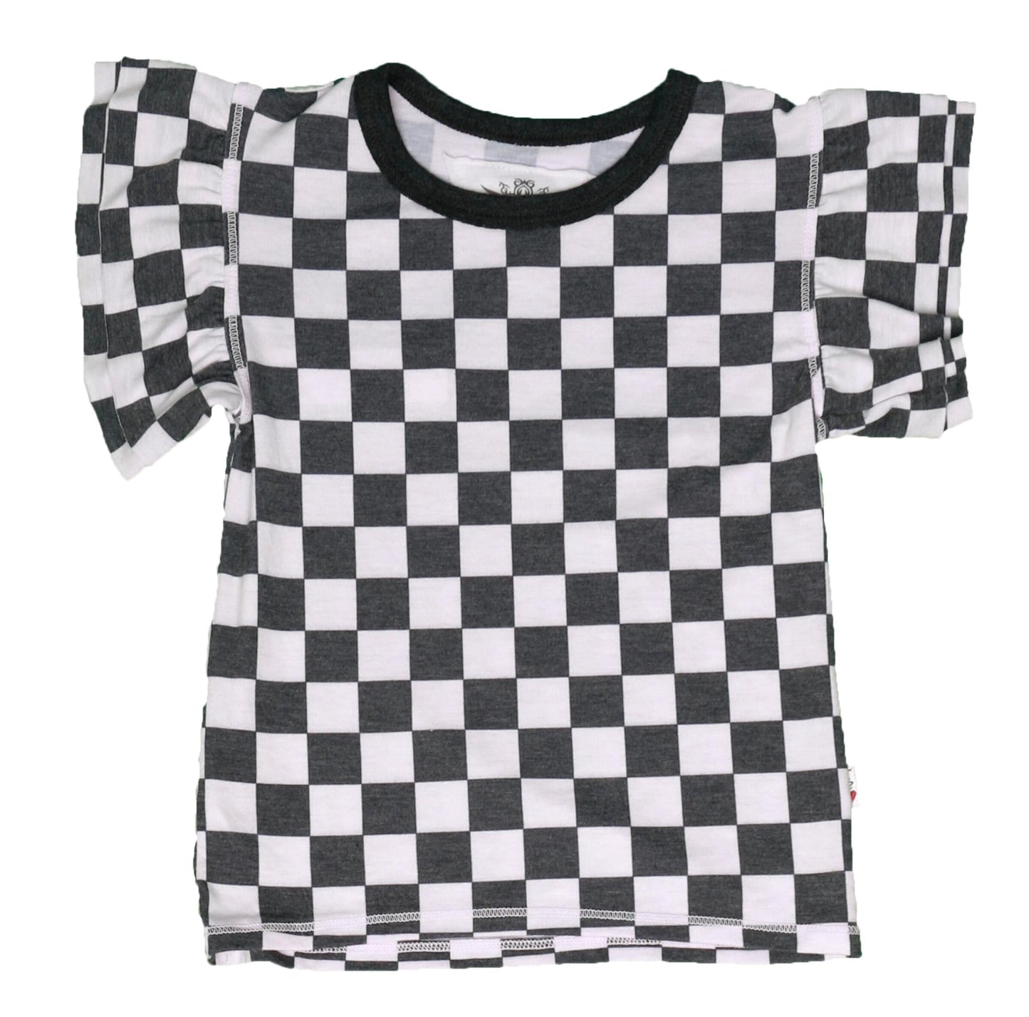 Double Ruffle-Sleeve Tee (Checker Pattern)