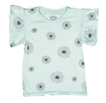 Double Ruffle-Sleeve Tee (Daisy Pattern)