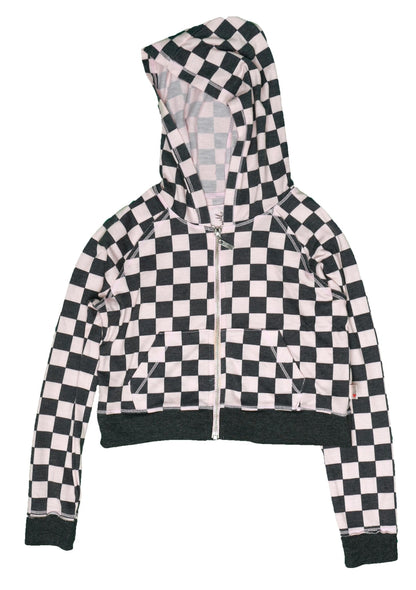Checkered Cropped Hooded Jacket