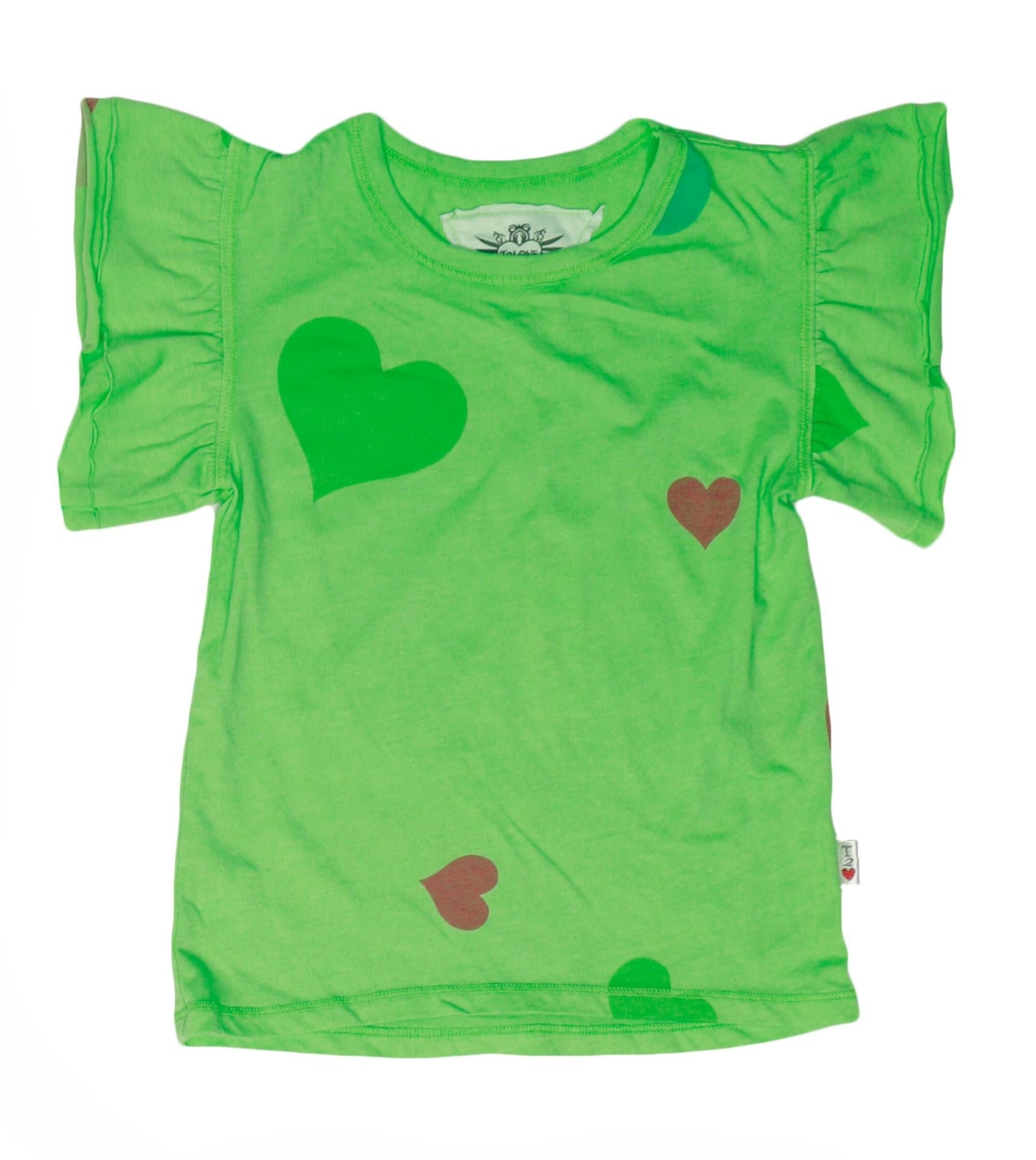 Colored-Hearts Double Ruffle-Sleeve Tee