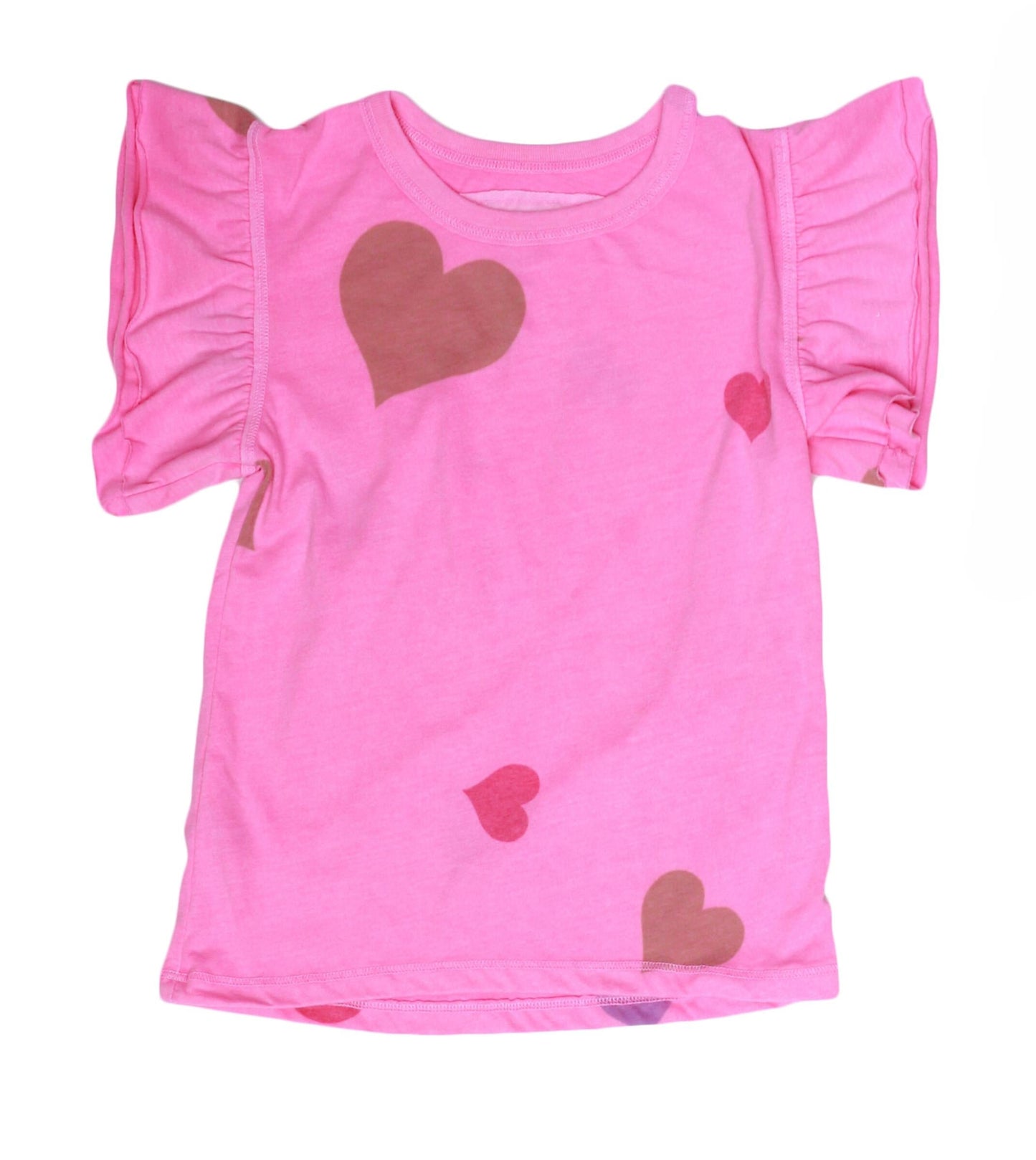 Double Ruffle-Sleeve Tee (Colored-Hearts Pattern)