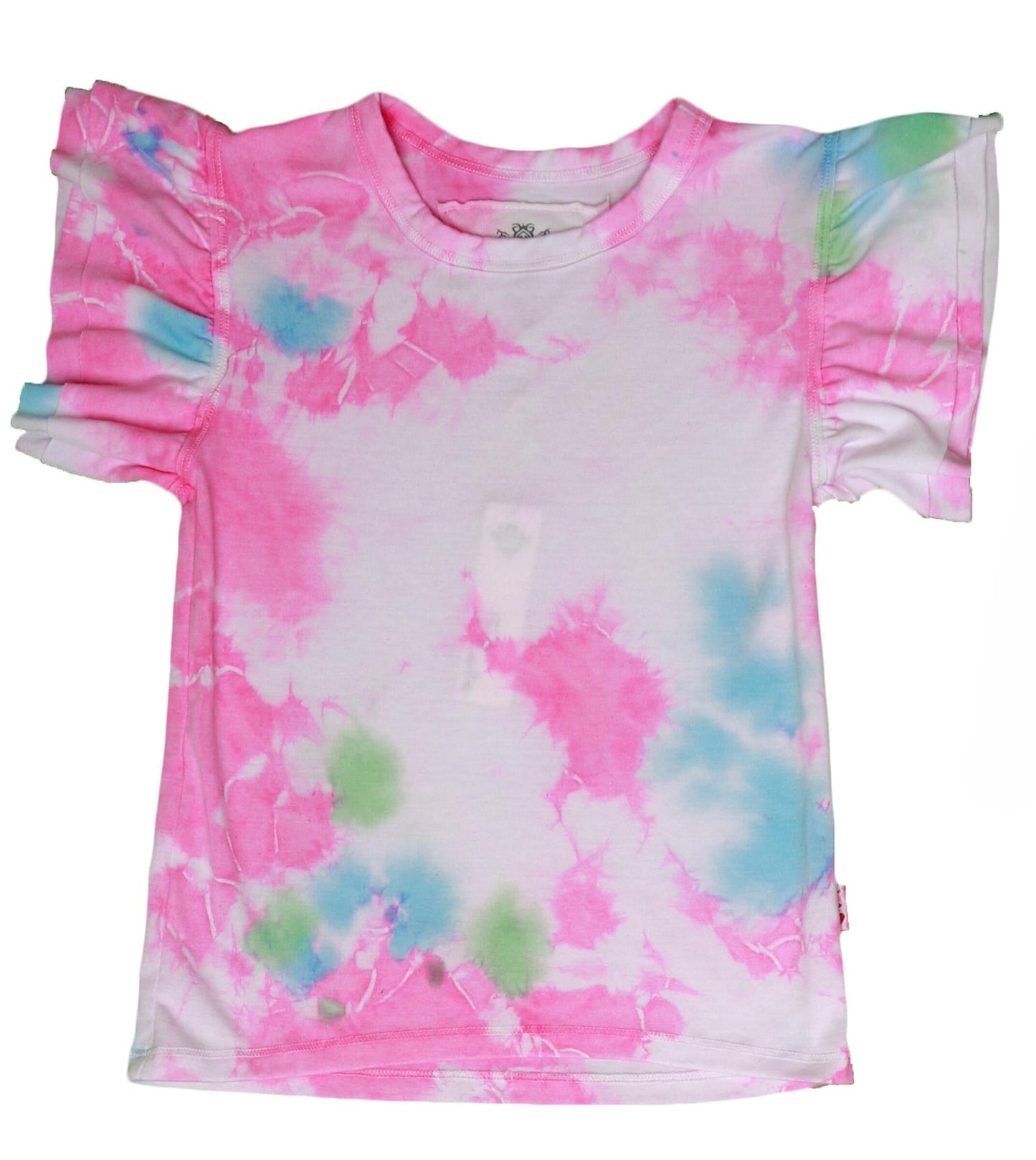 Double Ruffle-Sleeve Tee (Tri-Color Tie-Dye)