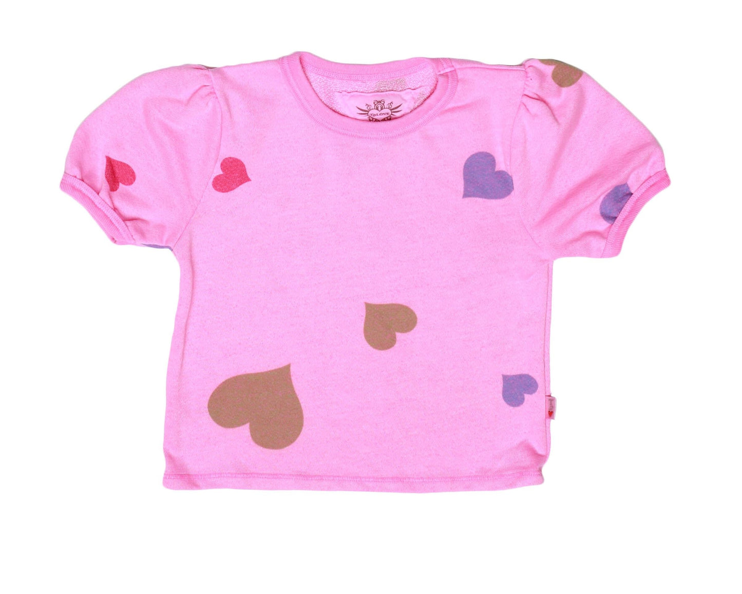 Colored-Hearts Puff-Sleeve Tee