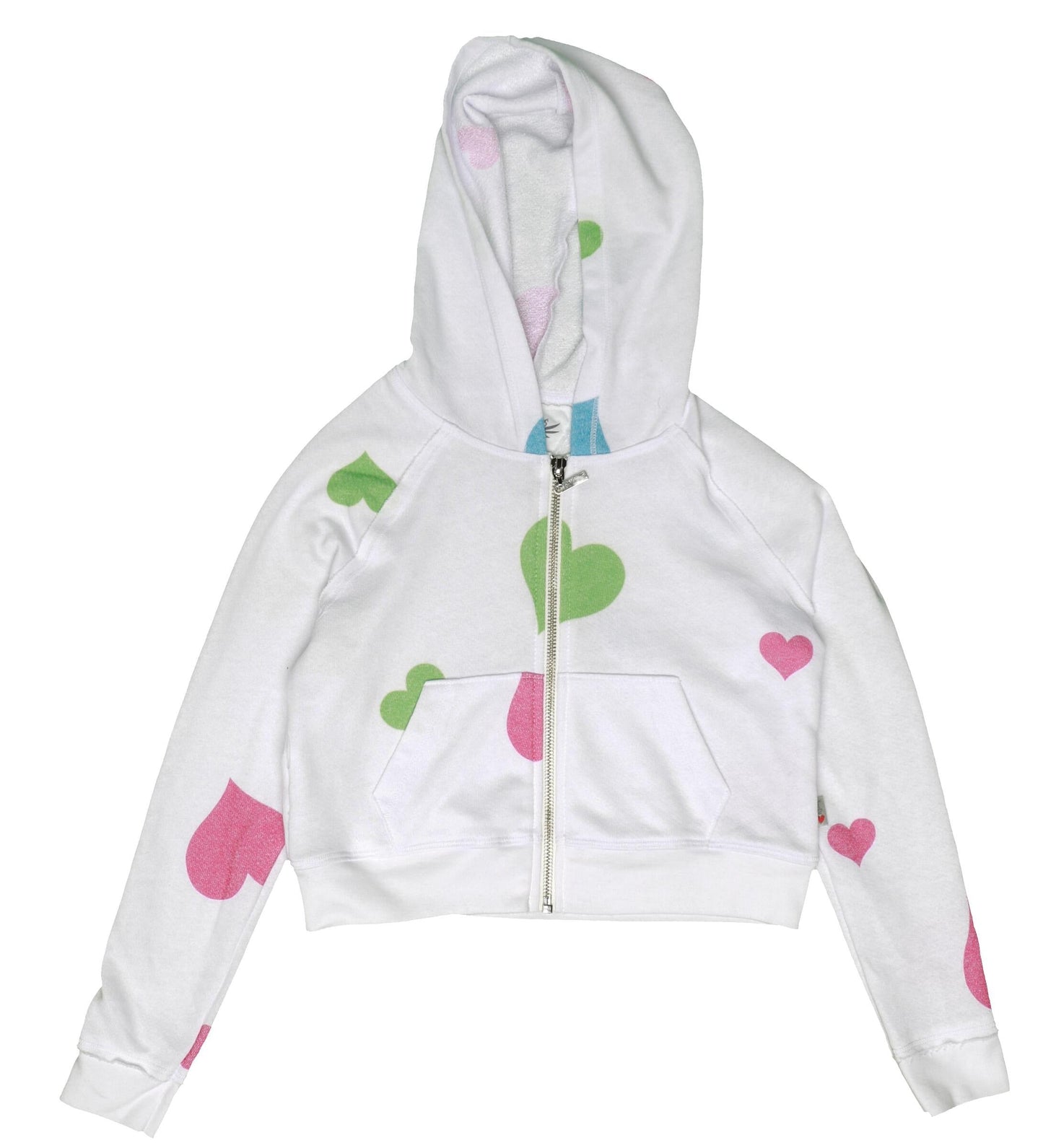 Colored-Hearts Cropped Hooded Jacket