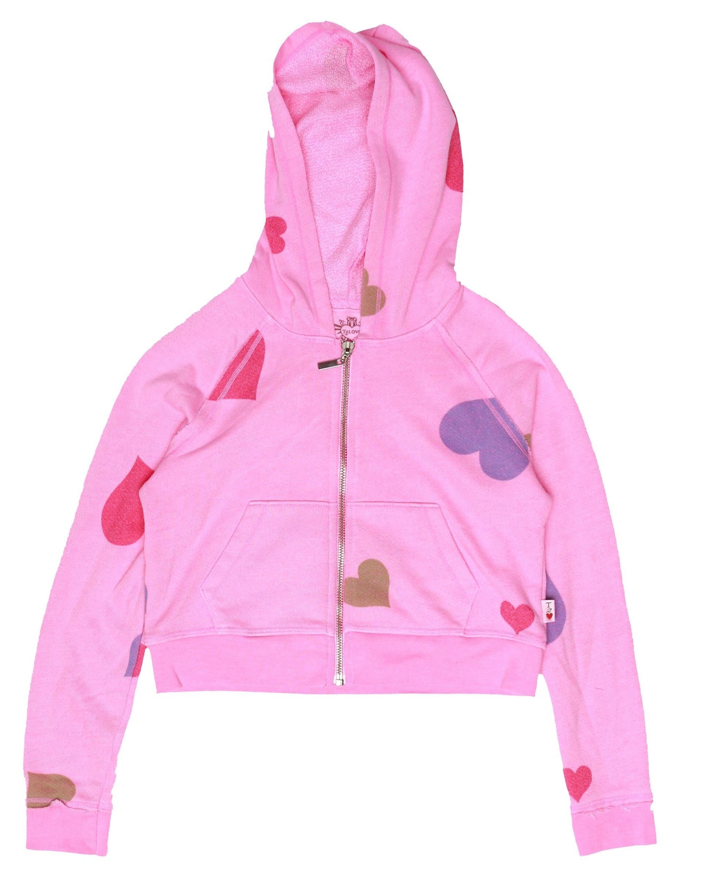 Colored-Hearts Cropped Hooded Jacket